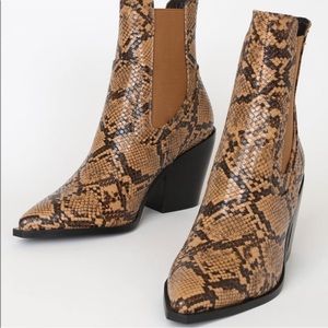 Raid Alyson Brown Snake Pointed Toe Mid Calf Boots